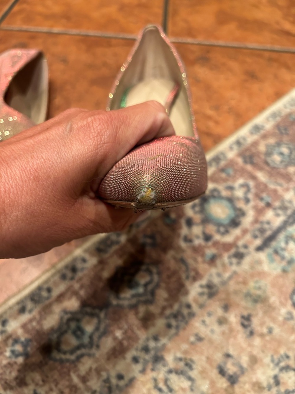 Stuart Wietzman Sparkle Pointed-Toe High Heels in Gold/Iridescent. - Picture 12 of 12